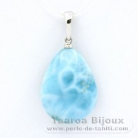 Ciondolo in Oro bianco 18K e 1 Larimar - 19.5 x 14.5 x 6.9 mm - 2.9 gr