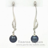 Orecchini in Argento e 2 Perle di Tahiti Rotonda 1 B & 1 C 8.1 mm