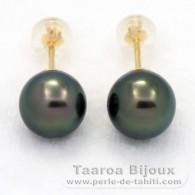 Orecchini in Oro 18K e 2 Perle di Tahiti Rotonda 1 A & 1 B 8.8 mm