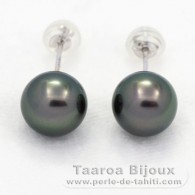 Orecchini in Oro bianco 18K e 2 Perle di Tahiti Rotonda 1 A & 1 B 8.6 mm