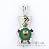 Ciondolo in Argento e 1 Perla di Tahiti Semi-Barocca C+ 9 mm