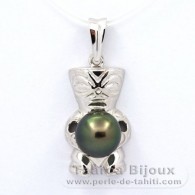 Ciondolo in Argento e 1 Perla di Tahiti Rotonda C 8.8 mm
