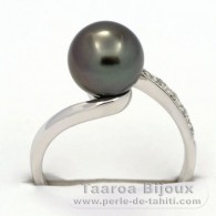Anello in Argento e 1 Perla di Tahiti Rotonda A  8.8 mm