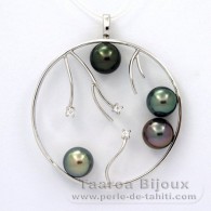 Ciondolo in Argento e 4 Perle di Tahiti Rotonda C 8.2 a 8.4 mm