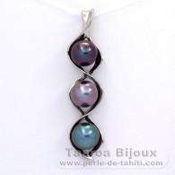 Ciondolo in Argento e 3 Perle di Tahiti Semi-Barroca B  9 a 9.4 mm