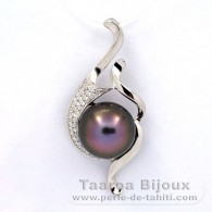 Ciondolo in Argento e 1 Perla di Tahiti Semi-Rotonda C 10.9 mm