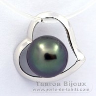 Ciondolo in Oro bianco 18K e 1 Perla di Tahiti Rotonda B 8.2 mm