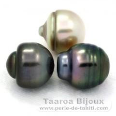 Lotto di 3 Perle di Tahiti Cerchiate C di 11.9 a 12 mm