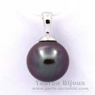 Ciondolo in Oro bianco 18K e 1 Perla di Tahiti Rotonda B 9.6 mm