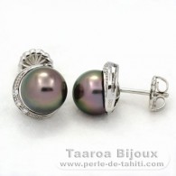 Orecchini in Argento e 2 Perle di Tahiti Rotonda C 8.8 mm