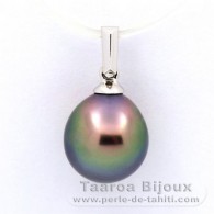 Ciondolo in Oro bianco 18K e 1 Perla di Tahiti Semi-Barocca B+ 9.6 mm