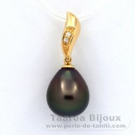 Ciondolo in Oro 18K + 2 diamanti 0.018 carati HS1 e 1 Perla di Tahiti Semi-Barocca A 10.7 mm