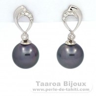 Orecchini in Argento e 2 Perle di Tahiti Rotonda C 9.2 e 9.3 mm