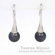 Orecchini in Argento e 2 Perle di Tahiti Rotonda C 9 mm