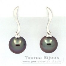 Orecchini in Oro bianco 18K e 2 Perle di Tahiti Rotonda B 8.7 e 8.8 mm