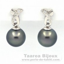 Orecchini in Argento e 2 Perle di Tahiti Rotonda C 9 e 9.1 mm