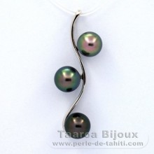 Ciondolo in Argento e 3 Perle di Tahiti Semi-Barroca A/B  8 a 8.4 mm