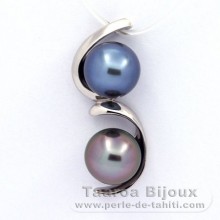 Ciondolo in Argento e 2 Perle di Tahiti Semi-Barroca B+ 9.5 mm