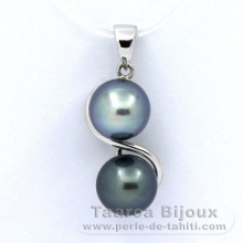 Ciondolo in Argento e 2 Perle di Tahiti Semi-Barocche B 8 mm