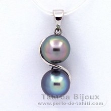 Ciondolo in Argento e 2 Perle di Tahiti Semi-Barroca C 8 e 8.2 mm