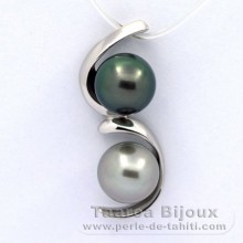 Ciondolo in Argento e 2 Perle di Tahiti Semi-Barroca B 8.9 mm