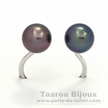 Anello in Argento e 2 Perle di Tahiti Rotonda C+ 8.3 e 8.4 mm