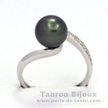 Anello in Argento e 1 Perla di Tahiti Rotonda B 8.4 mm