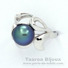 Anello in Argento e 1 Perla di Tahiti Rotonda C+ 9.3 mm