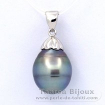 Ciondolo in Argento e 1 Perla di Tahiti Cerchiate C 12.3 mm