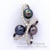 Ciondolo in Argento e 3 Perle di Tahiti Rotonda C+  8.3 a 8.6 mm