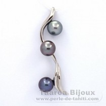 Ciondolo in Argento e 3 Perle di Tahiti Rotonda C 9 mm