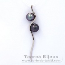 Ciondolo in Argento e 2 Perle di Tahiti Rotonda C 8 e 8.3 mm