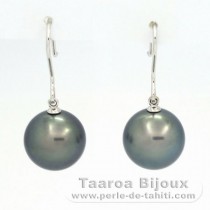 Orecchini in Oro bianco 18K e 2 Perle di Tahiti Rotonda C 12 mm