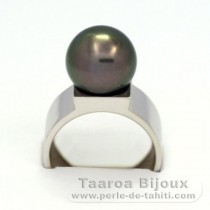 Anello in Argento e 1 Perla di Tahiti Rotonda C 11.3 mm