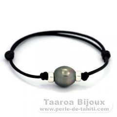 Braccialetto in Cotone e 1 Perla di Tahiti Semi-Barocca B 11.3 mm
