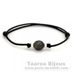 Braccialetto in Cotone e 1 Perla di Tahiti Semi-Barocca B 9.8 mm