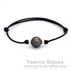 Braccialetto in Cotone e 1 Perla di Tahiti Semi-Rotonda C 11.2 mm