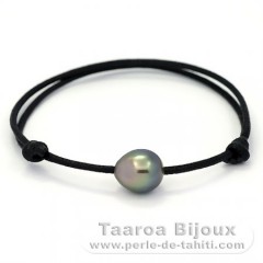Braccialetto in Cotone e 1 Perla di Tahiti Semi-Barocca B 9.8 mm