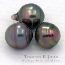 Lotto di 3 Perle di Tahiti Cerchiate B di 10.1 a 10.2 mm