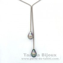 Collana in Argento e 2 Perle di Tahiti Semi-Barroca B 10 e 10.2 mm