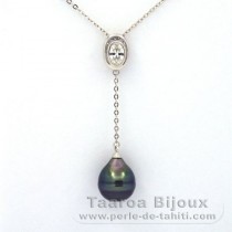 Collana in Argento e 1 Perla di Tahiti Cerchiate C 10.1 mm