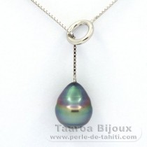 Collana in Argento e 1 Perla di Tahiti Cerchiate C+ 11.2 mm