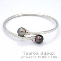 Braccialetto in Argento e 2 Perle di Tahiti Semi-Barroca B 9.5 e 9.7 mm