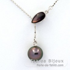 Collana in Argento e 1 Perla di Tahiti Rotonda B/C 11.5 mm