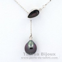 Collana in Argento e 1 Perla di Tahiti Semi-Barocca A 9.2 mm
