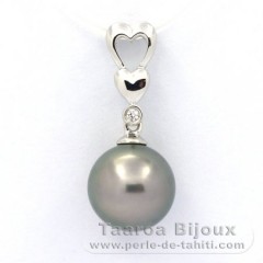 Ciondolo in Argento e 1 Perla di Tahiti Rotonda C 10 mm