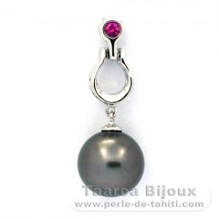 Ciondolo in Argento e 1 Perla di Tahiti Rotonda C 10.8 mm