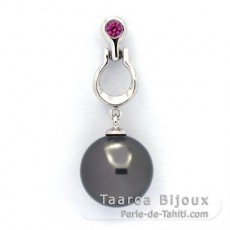 Ciondolo in Argento e 1 Perla di Tahiti Rotonda C 11.3 mm