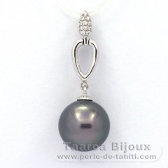 Ciondolo in Argento e 1 Perla di Tahiti Rotonda C 11.2 mm
