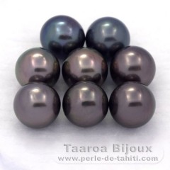 Lotto di 8 Perle di Tahiti Rotonda C di 9 a 9.2 mm